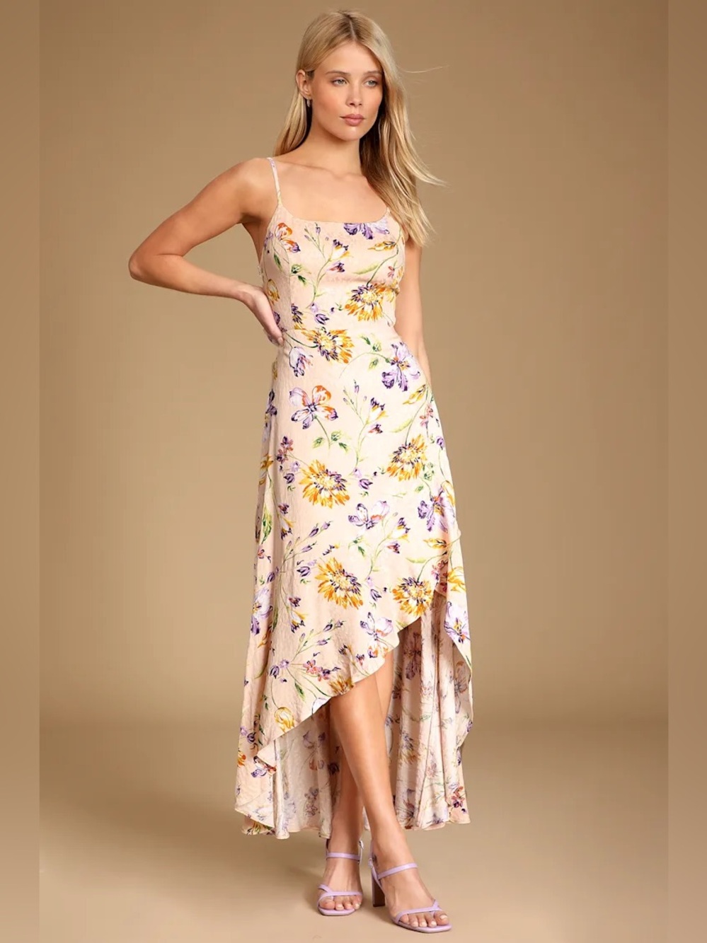 Lulu's Bright Blossoms 🌺 Blush Pink Floral Print High-Low Maxi Dress